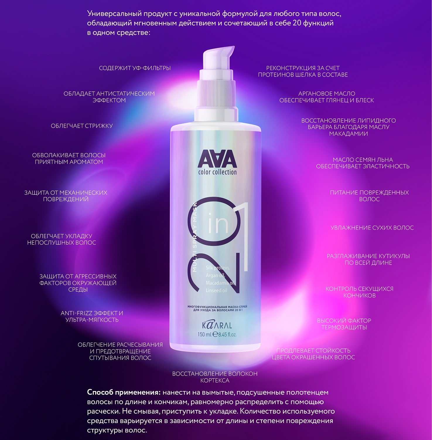картинка Многофункциональная маска-спрей для ухода за волосами 20 в 1AAA Multi Spray Mask 20 In 1, 150 мл от официального интернет-магазина Каарал